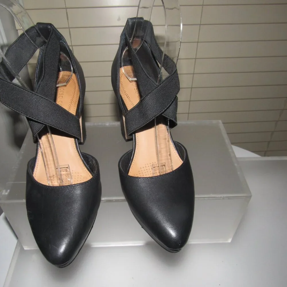 Corso Como Icelyn Black Leather Heels | Crisscross Strap Block Heel Size 6M
